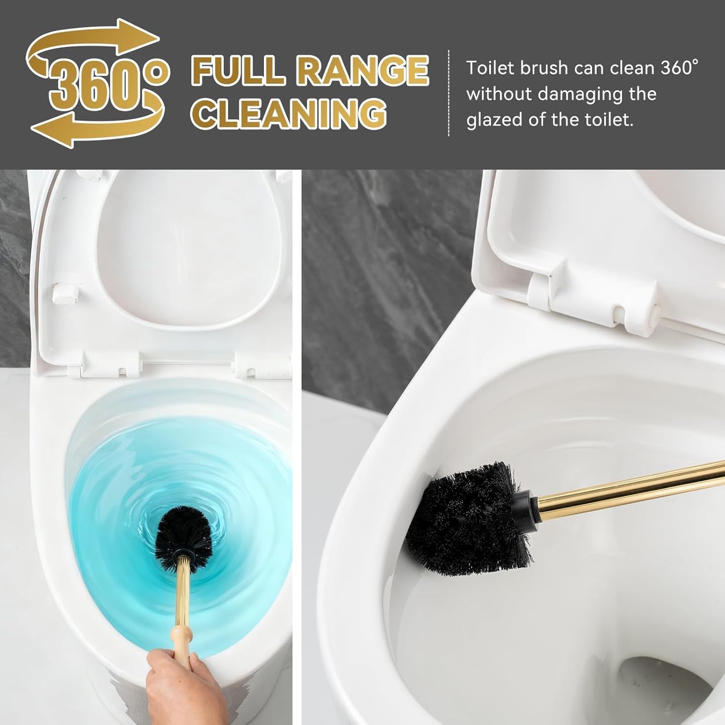 Toilet Brush and Holder Set, Ceramic Turtle Base Toilet Brush Set - 7.5” Bowl Cleaner, Toilet Scrubber Brush with Ergonomic Handle (Silver)