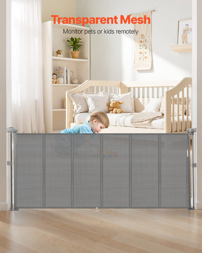 VEVOR Retractable Baby Gate, 34 inch Tall, Extends up to 71 inch Wide, Retractable Gate for Kids or Pets, Mesh Material, Easy to Install for Indoor Stairs, Doorways, Hallways, Playrooms, Gray