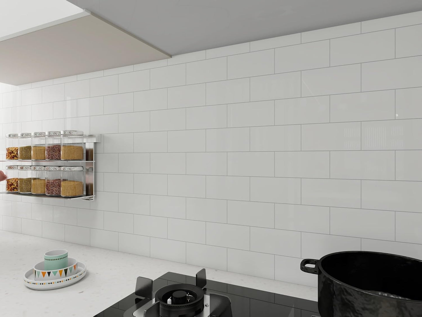 Colamo Luxury 10-Sheet Peel and Stick Backsplash,Self Adhesive Faux Stone 12”x12” White Subway Tile for Kitchen,Glossy Waterproof Carrara Brick Marble Look,Stick on Accent Wall for Bathroom,Bedroom