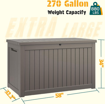 NUNU LAB Outdoor Storage Box, 45 Gallon Outside Deck Box Waterproof, Resin Outdoor Storage Cabinet With Lockable Lid, Backyard Storage Bench For Garden Tools, Patio Cushions, Pool Tools, Black