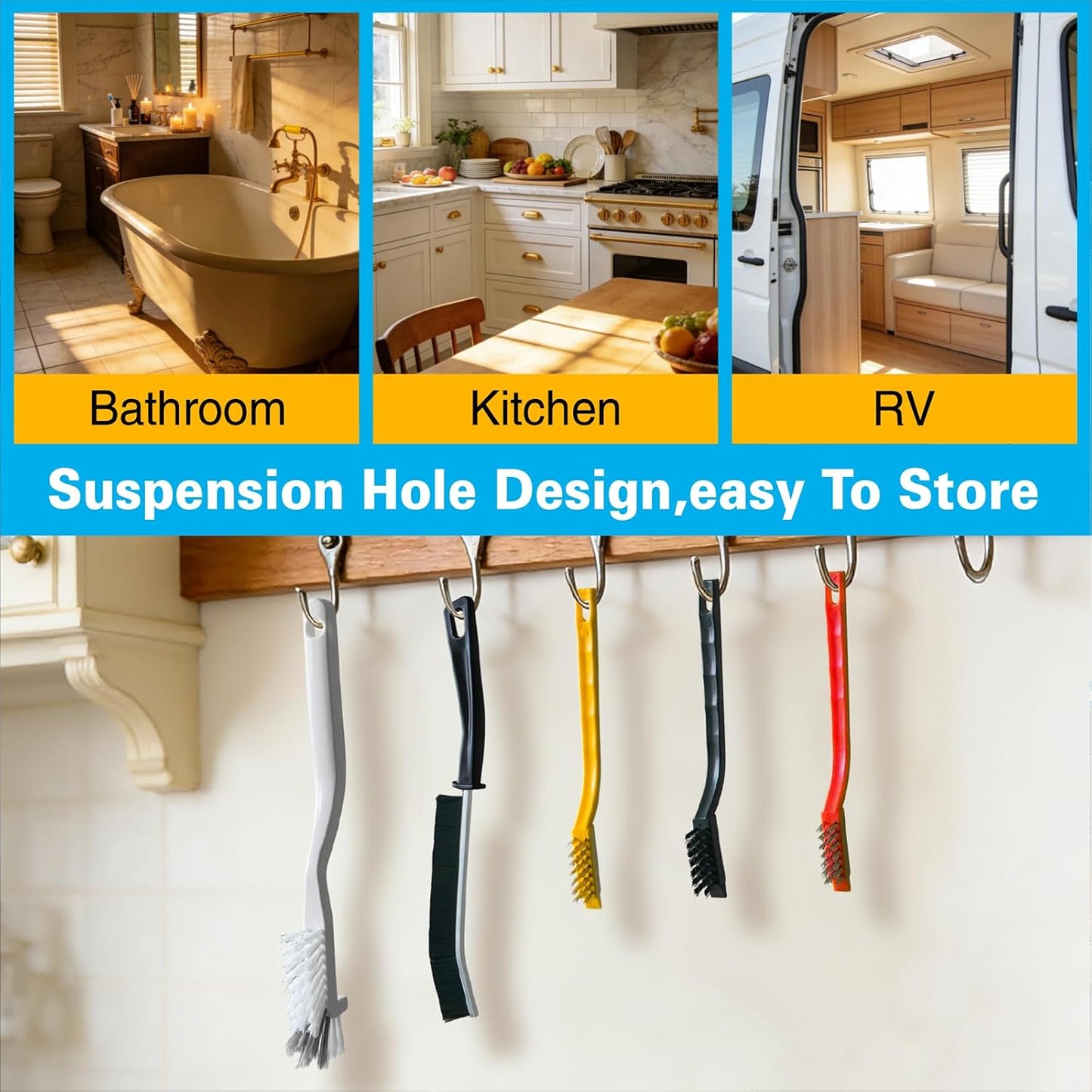 Crevice Cleaning Brush Set, Hard Bristle Small Scrub Brushes, Deep Cleaning Supplies for Kitchen, Bathroom, Grout, Bottle, Corners & Tight Spaces, 8Pcs