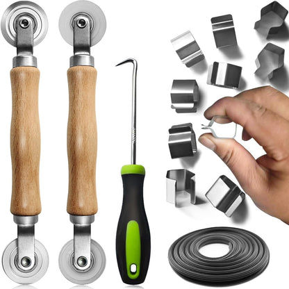 Screen Repair kit, Screen Roller Tool, Steel Roller with Bear+32ft Screen Spline+Removal Hook, 3 in 1 Window Screen Door Repair Kit,for Installing Door Window Mesh