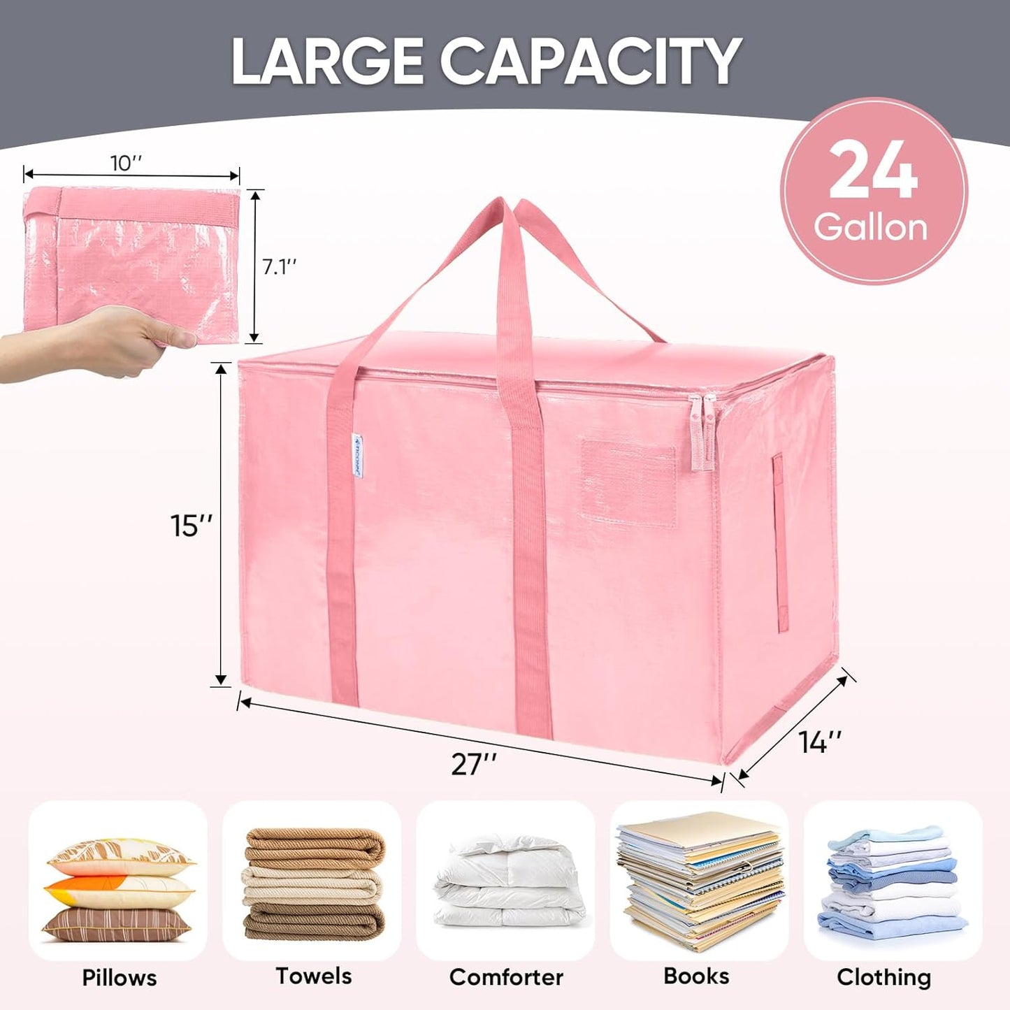 TICONN 4 Pack Extra Large Moving Bags Heavy Duty with Zippers & Carrying Handles, Durable Storage Bags Moving Boxes for Closet Organizers and Storage (4 Pack, Blue)