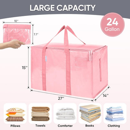 TICONN 4 Pack Extra Large Moving Bags Heavy Duty with Zippers & Carrying Handles, Durable Storage Bags Moving Boxes for Closet Organizers and Storage (4 Pack, Blue)
