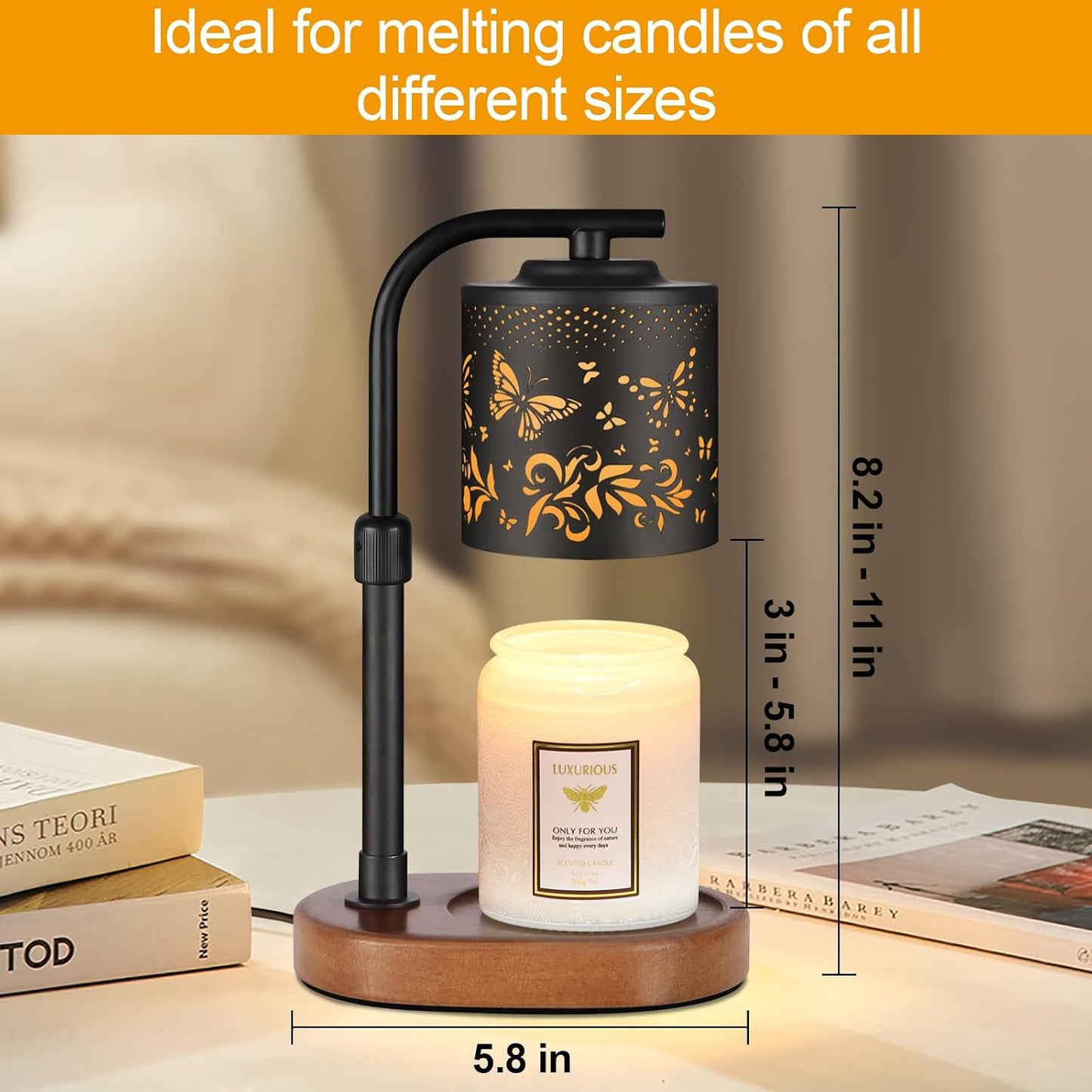 kobodon Candle Warmer Lamp with Timer, Electric Candle Lamp Warmer Birthday for Mom Women Home Bedroom Decor Wax Melt Warmer for Scented Wax with Jar Candles (Dragonfly)