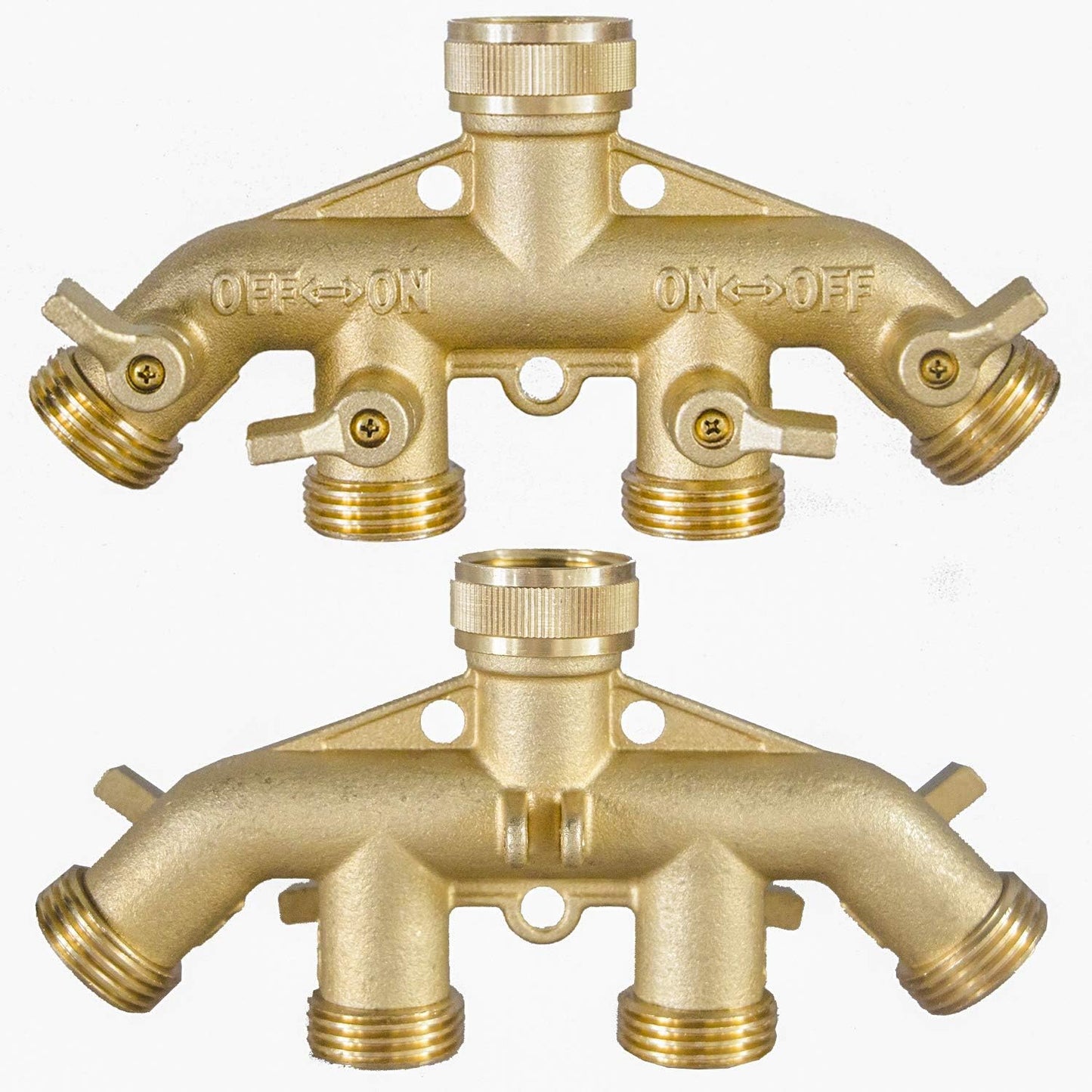 Hourleey Brass Garden Hose Splitter (2 Way), Solid Brass Hose Y Splitter 2 Valves with 2 Extra Rubber Washers (2 PACK)