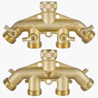Hourleey Brass Garden Hose Splitter (2 Way), Solid Brass Hose Y Splitter 2 Valves with 2 Extra Rubber Washers (2 PACK)