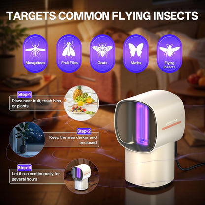 Fruit Fly Traps for Indoors, Gnat and Insects Catcher for House with UV Light, Heat Lure, Fan Suction, Ideal for Kitchen, Patio, Plant Pots, Bedroom, 5 Sticky Pads Included, USB-C Powered