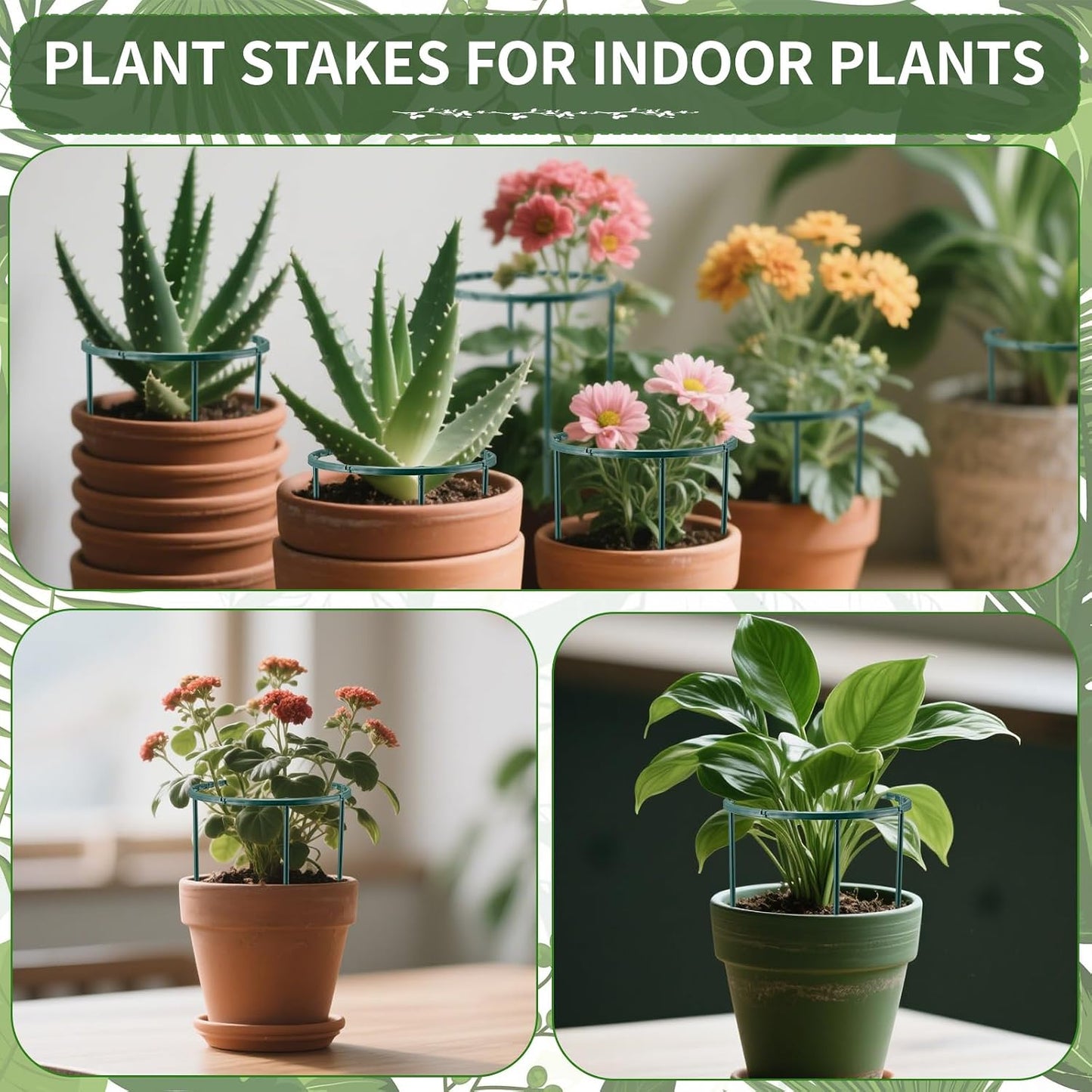 12Pack Plant Support Stakes,Half Round Plant Support Ring Plastic Plant Cage Holder Flower Pot Climbing Trellis for Small Plant Flower Vegetable,Indoor and Outdoor Plants