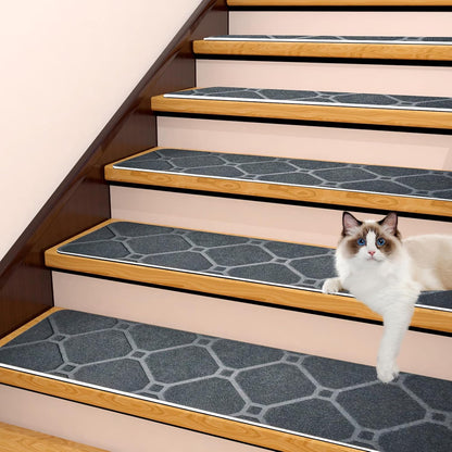 15 Pack Non Slip Stair Treads,8" X 30" Non Slip Carpet Stair Treads with Reusable Adhesive Rubber Backing,Staircase Step Treads Carpet Treads for Wooden Steps Indoor (Dark Gray)