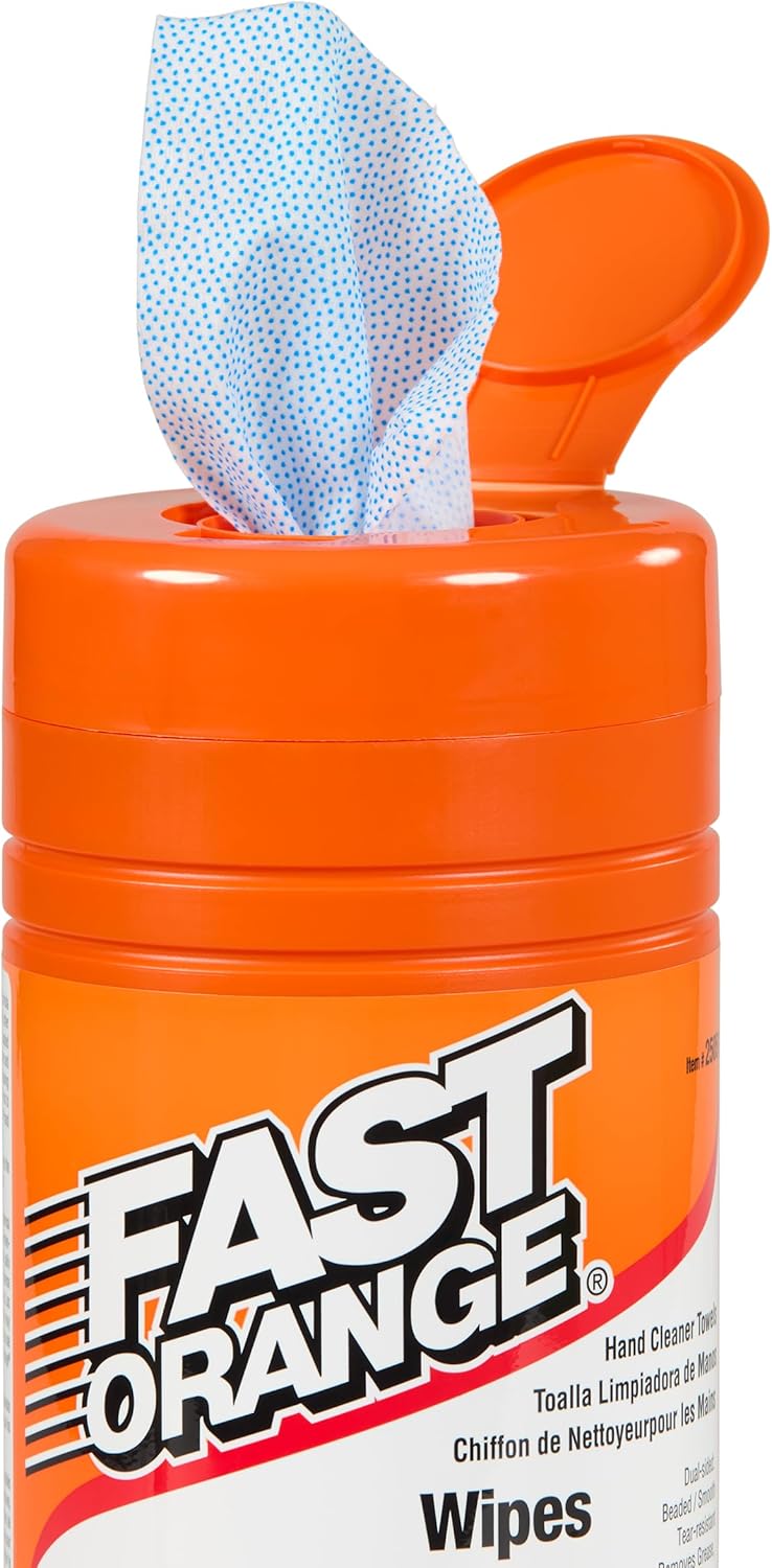 Fast Orange Heavy Duty Scrubbing Towels Removes Tough Grease, Grime, Paint, Resins, Glue and More, for Hands, Tools and Surfaces Without Sticky Residue, 72 ct