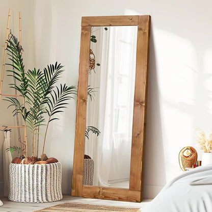 Solid Wood Full Length Mirror - 65"x22" Arched Floor Mirror, Free Standing & Wall Mounted - Elegant Design for Bedroom, Dressing Room, Hallway, Brown
