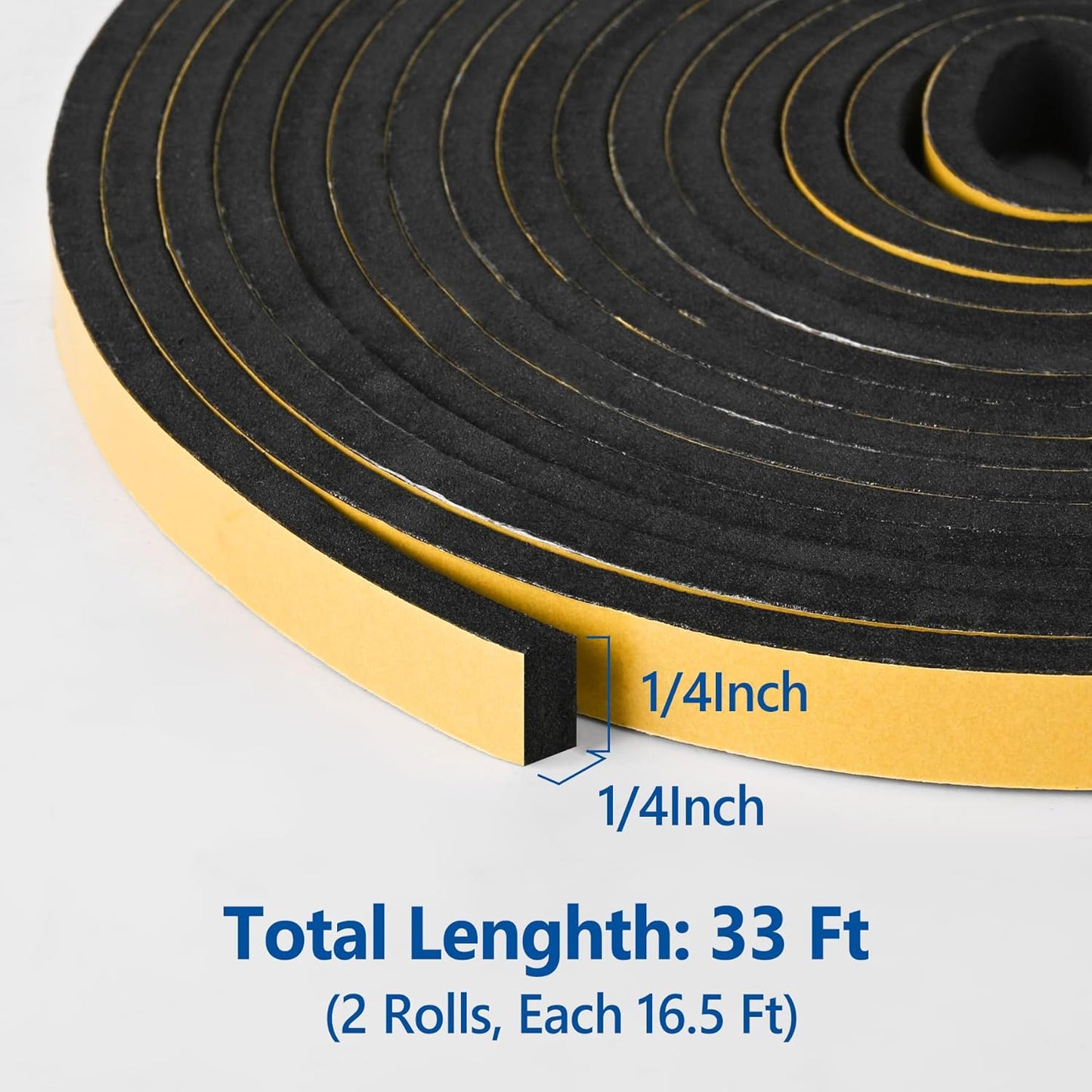 Kikerike Self Adhesive Foam Tape Weatherstrip 1/2In x 1/4In x 16.5Ft High Density Foam Insulation Strips Seal Weather Stripping with Strong Adhesive for Door and Window Sound Isolation Soundproofing