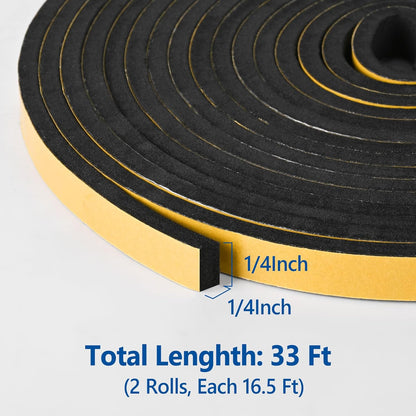 Kikerike Self Adhesive Foam Tape Weatherstrip 1/2In x 1/4In x 16.5Ft High Density Foam Insulation Strips Seal Weather Stripping with Strong Adhesive for Door and Window Sound Isolation Soundproofing