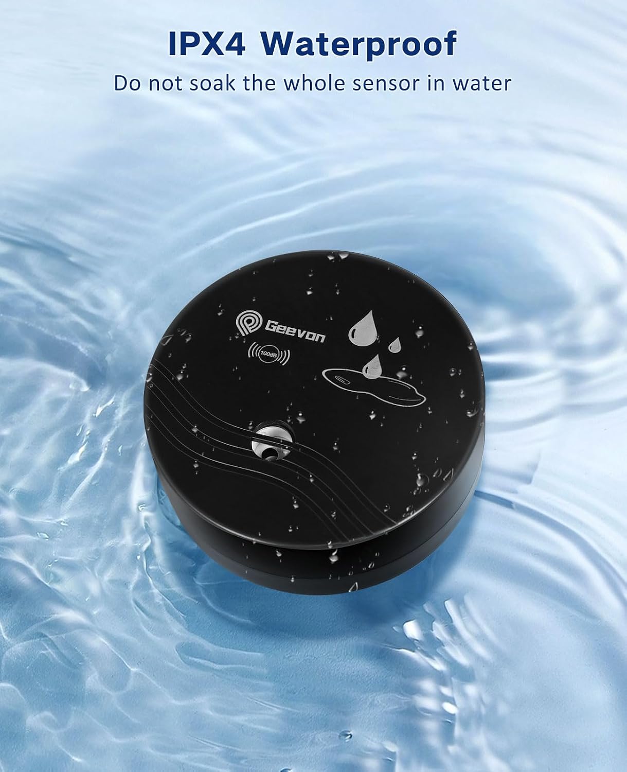 Geevon 2 Pack Water Leak Detectors, 100dB Water Sensor Alarms Flood Detector for Basements, Bathrooms, Laundry Rooms, Kitchens, Garages, and Attics, Water Alarms Battery-Operated (Battery Included)