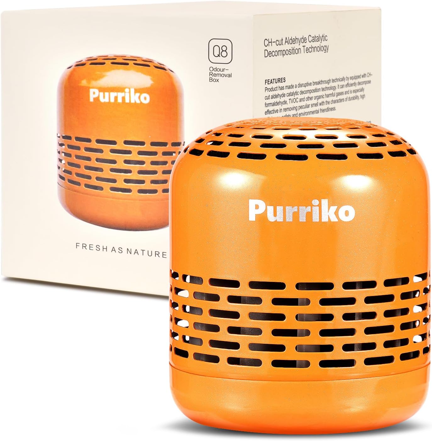Purriko Refrigerator Deodorizer | Lasts up to 10 Years, Fridge Deodorizer Odor Eliminator, More Effective Than Baking Soda and Bamboo Air Purifying Bags,Orange