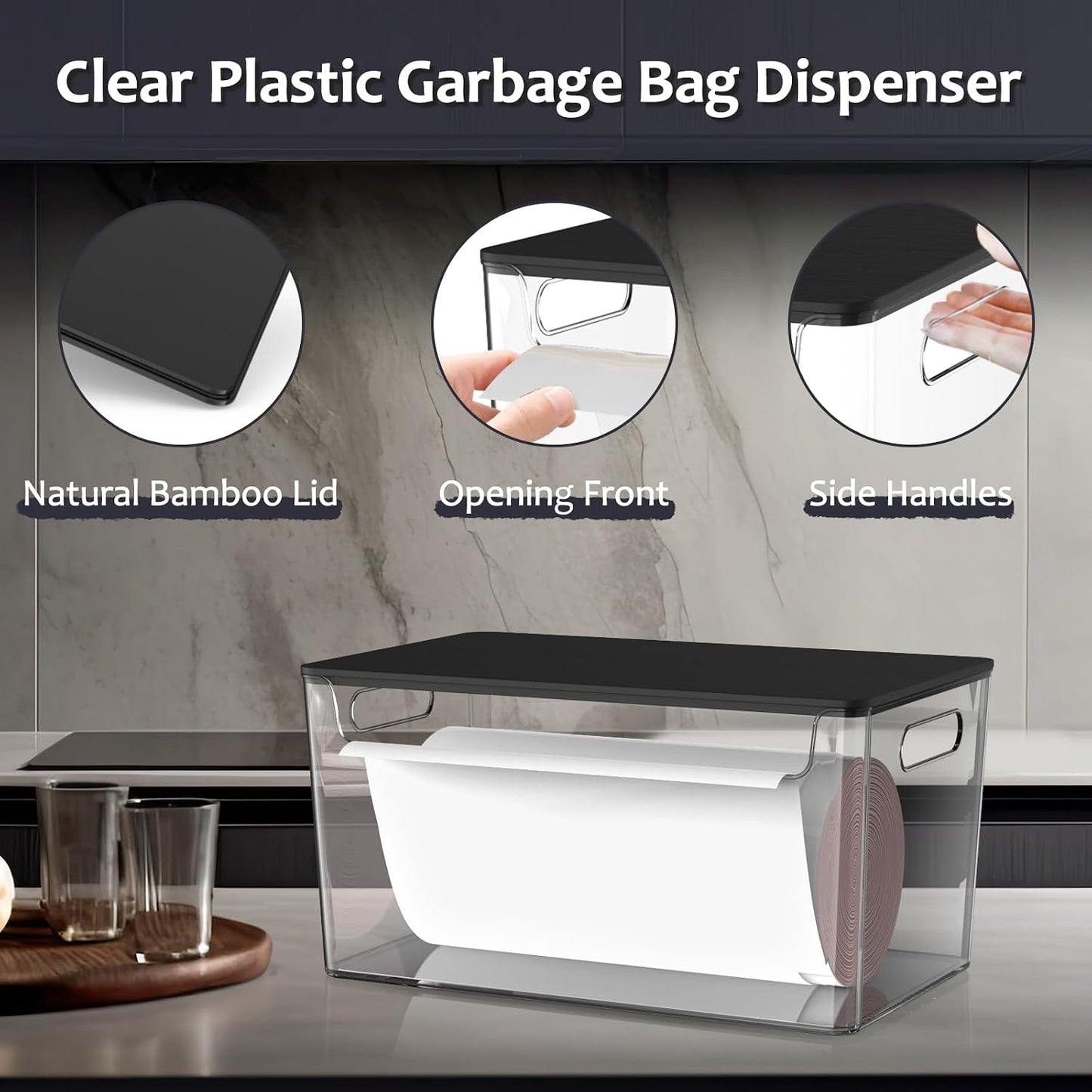 COAZEX 2 Pack Trash Bag Holder Under Sink Stackable, Plastic Garbage Dispenser with Lid, Trash Bag Storage Dispenser Roll Holder for Kitchen, Pantry, Laundry Room Organization