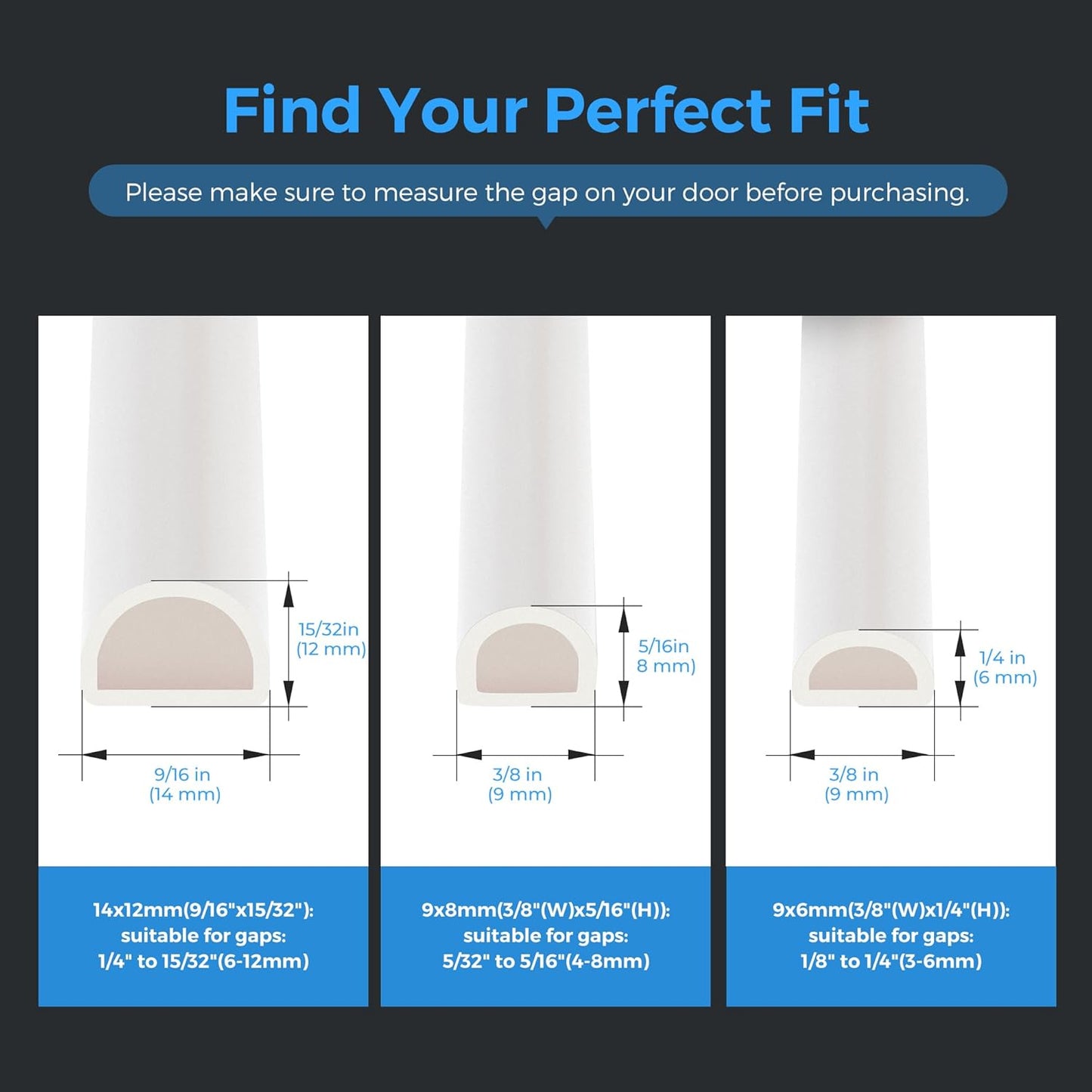 Silicone D-Shaped Weather Stripping Door Seal, 23FT Self Adhesive Door Insulation Strip, Fits Gaps up 1/4 to 15/32", for Door Frame & Window Seal (Black, 9/16" W × 15/32" T)