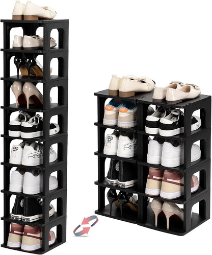 TRZZ 5-Tier Small Shoe Rack, Vertical Narrow Stackable Organizer with Removable Partition, Efficient Shoe Storage for Closet, Entryway, and Small Spaces (Black) | Removable Partition, Vertical Efficient Shoe Storage, for Closet, Entryway, Small Spaces