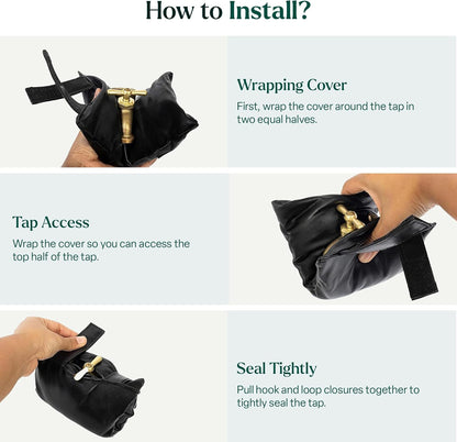 2Pcs Outdoor Faucet Covers for Winter Freeze Protection-Black PU Material | 10.2" H x 7.1" W,Outside Garden Faucet Socks for Winter Waterproof Freeze Miser,Reusable Hose Bibs Insulated Spigot Cover