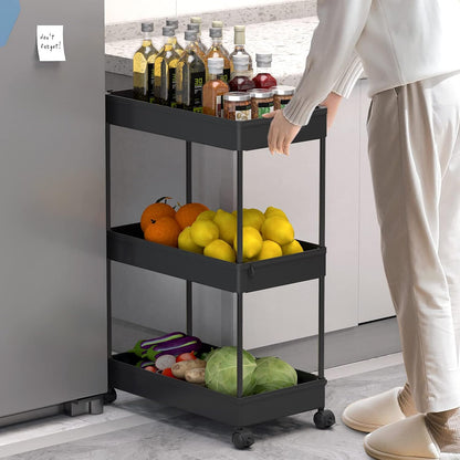 SPACELEAD 3 Tier Rolling Cart with Wheels, Storage Craft Art Trolley Organizer Serving, 3 Hanging Baskets Easy Assembly, for Office, Bathroom，Living Room, Kitchen, White