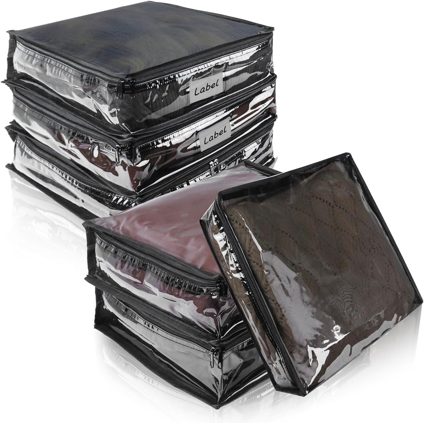 Clear Zippered Storage Bags Plastic Sweater Storage Bags with Zipper 6 Packs Clothing Organizer for Blankets Linen Sweater Bed Sheet Quilt Clothes Pillow (15.7 x 13.8 x 3.9 Inch, White)