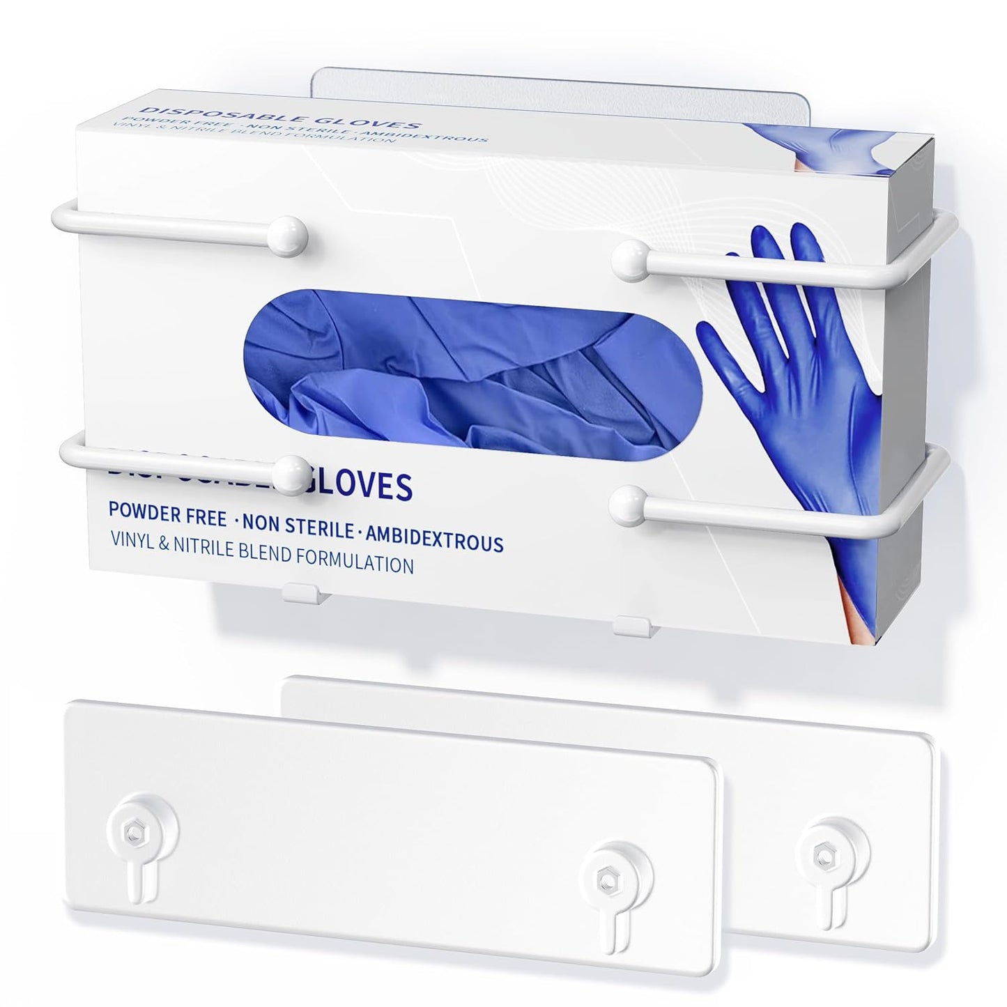 Glove Box Holder, Adhesive Wall-Mounted Metal Dispenser, Tool-Free Organizer for Rubber Latex Gloves, Facial Tissue and Storage, Black