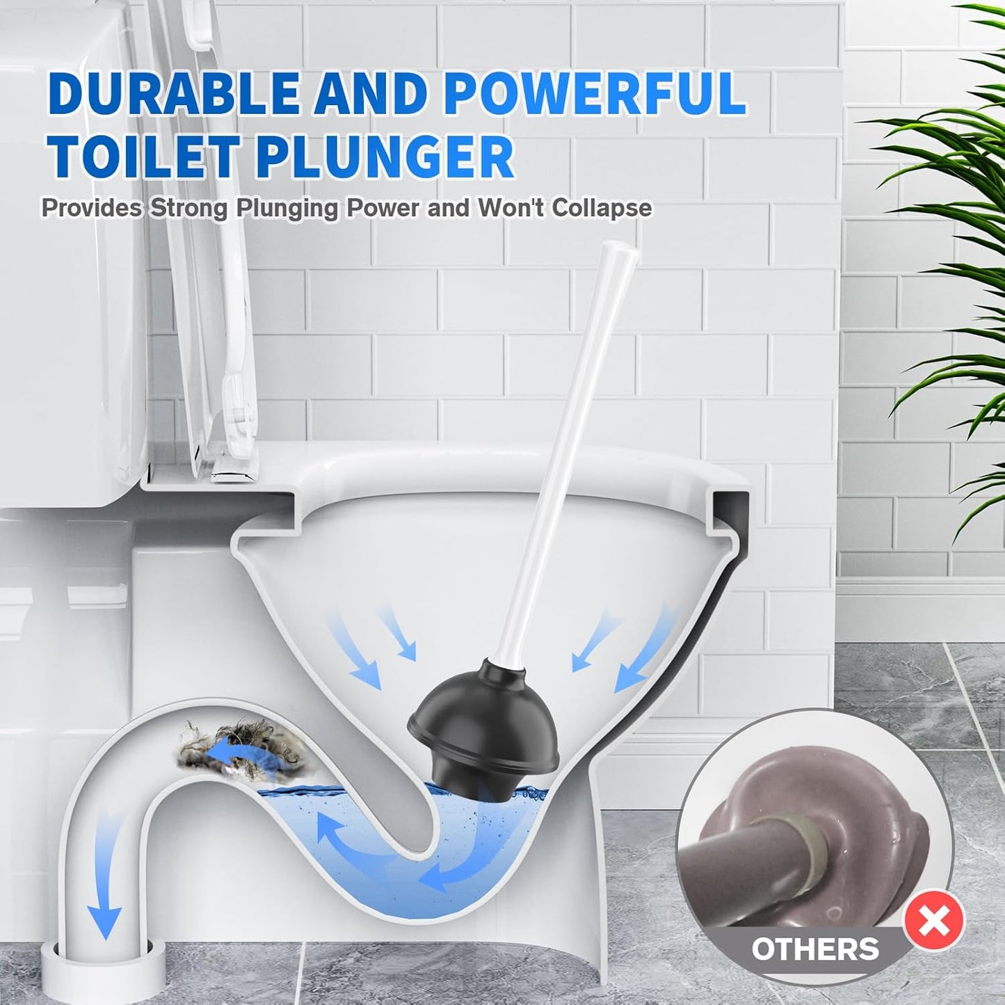 LOVLOY Toilet Plunger and Brush, Bowl Brush and Heavy Duty Toilet Plunger Set with Ventilated Holder, 2-in-1 Toilet Brush and Plunger Combo for 5.3-inch Toilet Drain Bathroom Cleaning (Black)