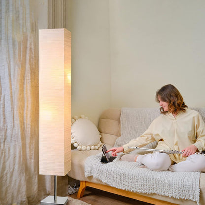 Modern Floor Lamp, Dimmable 3 Levels Brightness Paper Tall Lamp Standing Lamps with Lampshade, 55'' Minimalist Floor Lamps for Office, Kids Room, Reading, Home Decor (White)