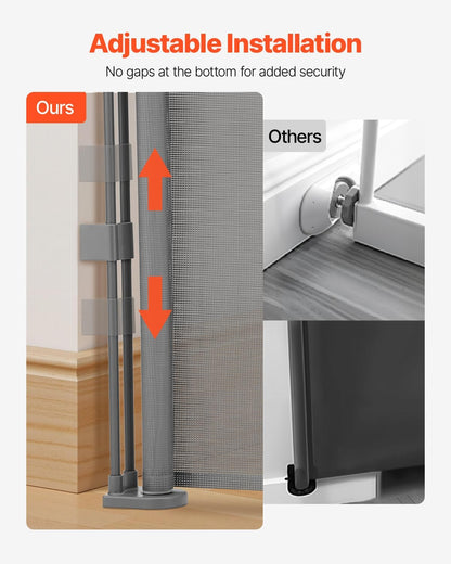 VEVOR Retractable Baby Gate, 34 inch Tall, Extends up to 71 inch Wide, Retractable Gate for Kids or Pets, Mesh Material, Easy to Install for Indoor Stairs, Doorways, Hallways, Playrooms, Gray