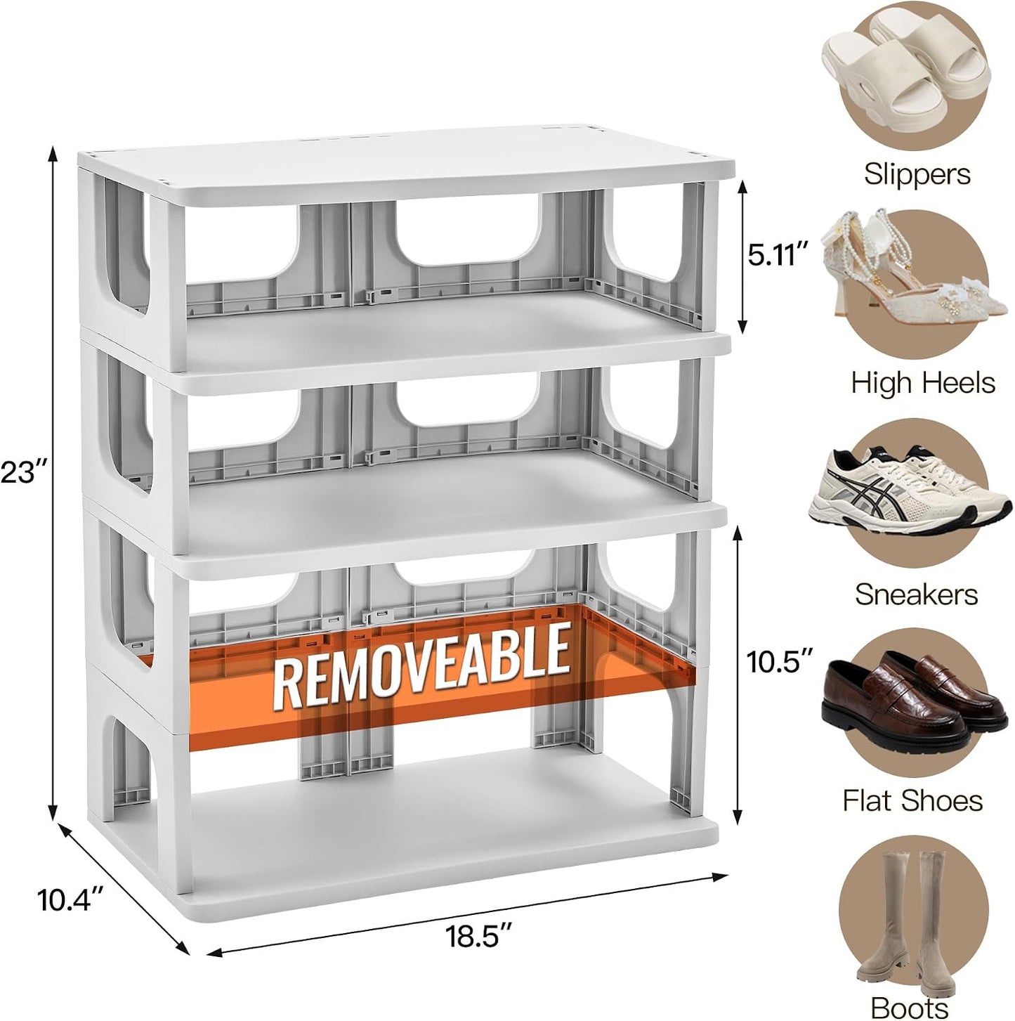 TRZZ 5-Tier Small Shoe Rack, Vertical Narrow Stackable Organizer with Removable Partition, Efficient Shoe Storage for Closet, Entryway, and Small Spaces (Black) | Removable Partition, Vertical Efficient Shoe Storage, for Closet, Entryway, Small Spaces