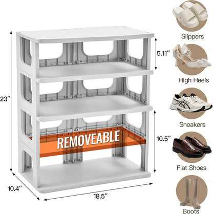 TRZZ 5-Tier Small Shoe Rack, Vertical Narrow Stackable Organizer with Removable Partition, Efficient Shoe Storage for Closet, Entryway, and Small Spaces (Black) | Removable Partition, Vertical Efficient Shoe Storage, for Closet, Entryway, Small Spaces