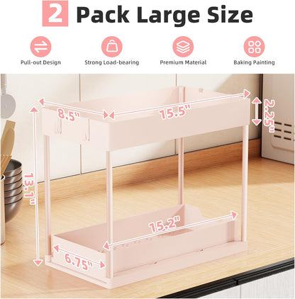 Simple Trending Under Sink Organizer 2 Pack, Sink Pull-Out Sliding Storage Cabinet, 2-Tier Under Shelf Organizer for Kitchen Bathroom, Black