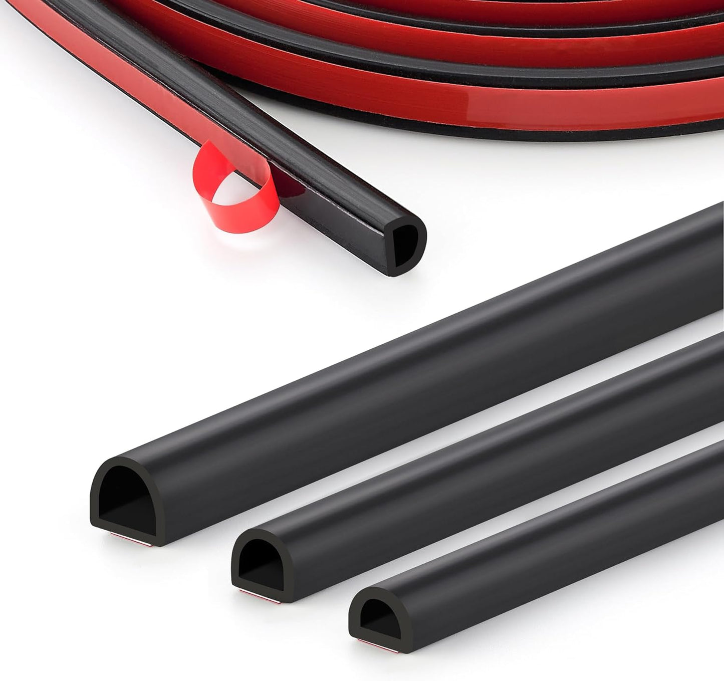 Silicone D-Shaped Weather Stripping Door Seal, 23FT Self Adhesive Door Insulation Strip, Fits Gaps up 1/4 to 15/32", for Door Frame & Window Seal (Black, 9/16" W × 15/32" T)