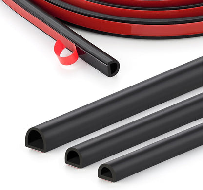 Silicone D-Shaped Weather Stripping Door Seal, 23FT Self Adhesive Door Insulation Strip, Fits Gaps up 1/4 to 15/32", for Door Frame & Window Seal (Black, 9/16" W × 15/32" T)