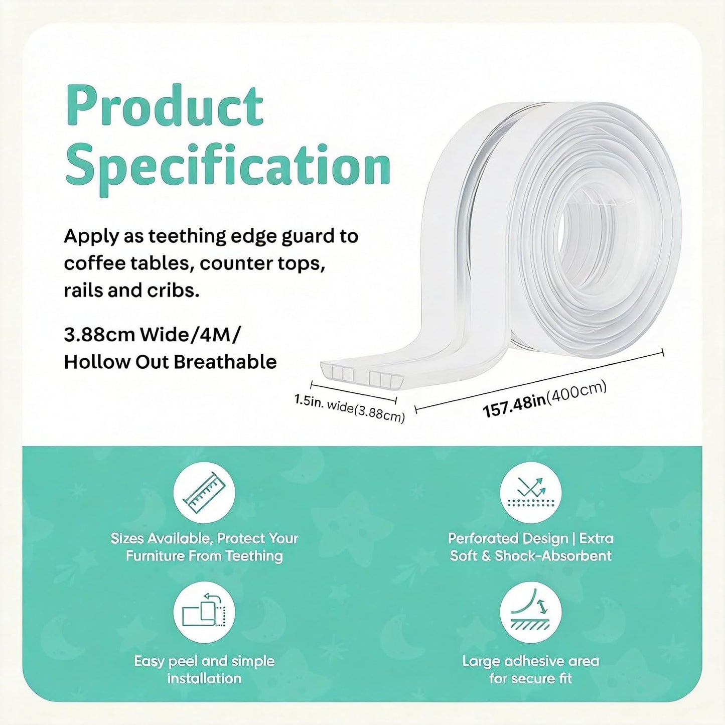 Furniture Edge Protector for Baby - Plastic Crib Protector from Chewing - CPC Certified, CPSC Tested, LFGB Food Grade (78.74 * 1.97in)