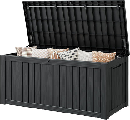 Outdoor Storage Box, 31 Gallon Resin Deck Boxes Outdoor Waterproof For Patio Furniture, Garden Tools, Pool Supplies, Lockable And UV Resistant (Rattan Gray)