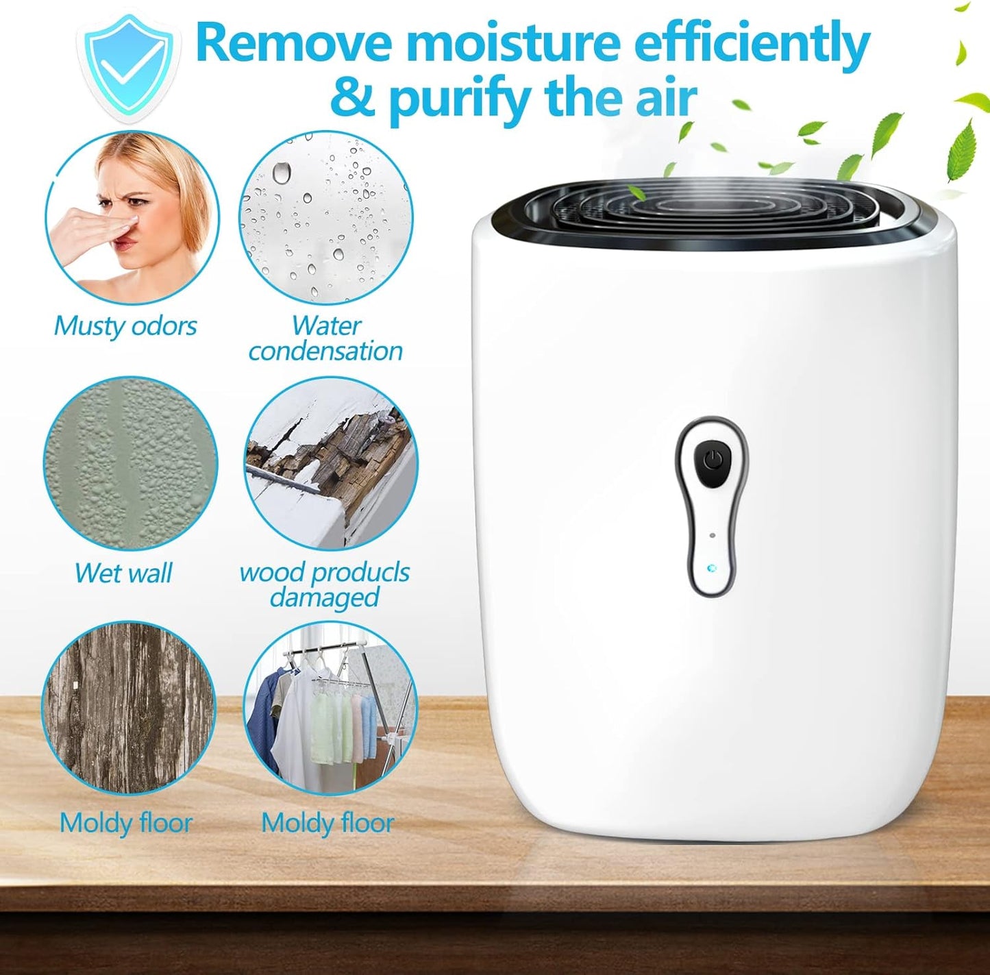 Dehumidifiers for Home 27oz(800ml) Small Auto Shut off Dehumidifiers with Drain Hose,Portable Ultra Quiet Mini Dehumidifier Effective for Bathroom, Basement, Garage, RV, Gun Safe, Closet