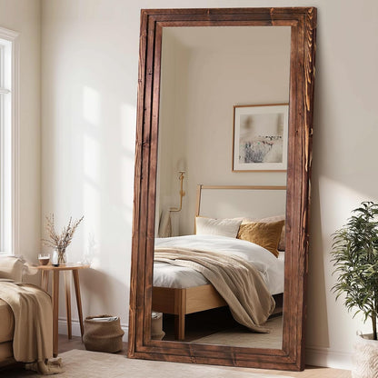 65"x22" Full Length Mirror Solid Wood Frame Floor Mirror with Stand for Living Room, Bedroom Hanging Standing or Leaning, Brown