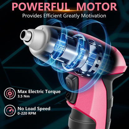 JENABOM Pink 3.6V USB Cordless Electric Screwdriver & Household Tool Kit | Power Screwdriver and Hand Tools in a Compact Box Case for Small Repair and Maintenance- Ideal Housewarming Gift, 112Pcs