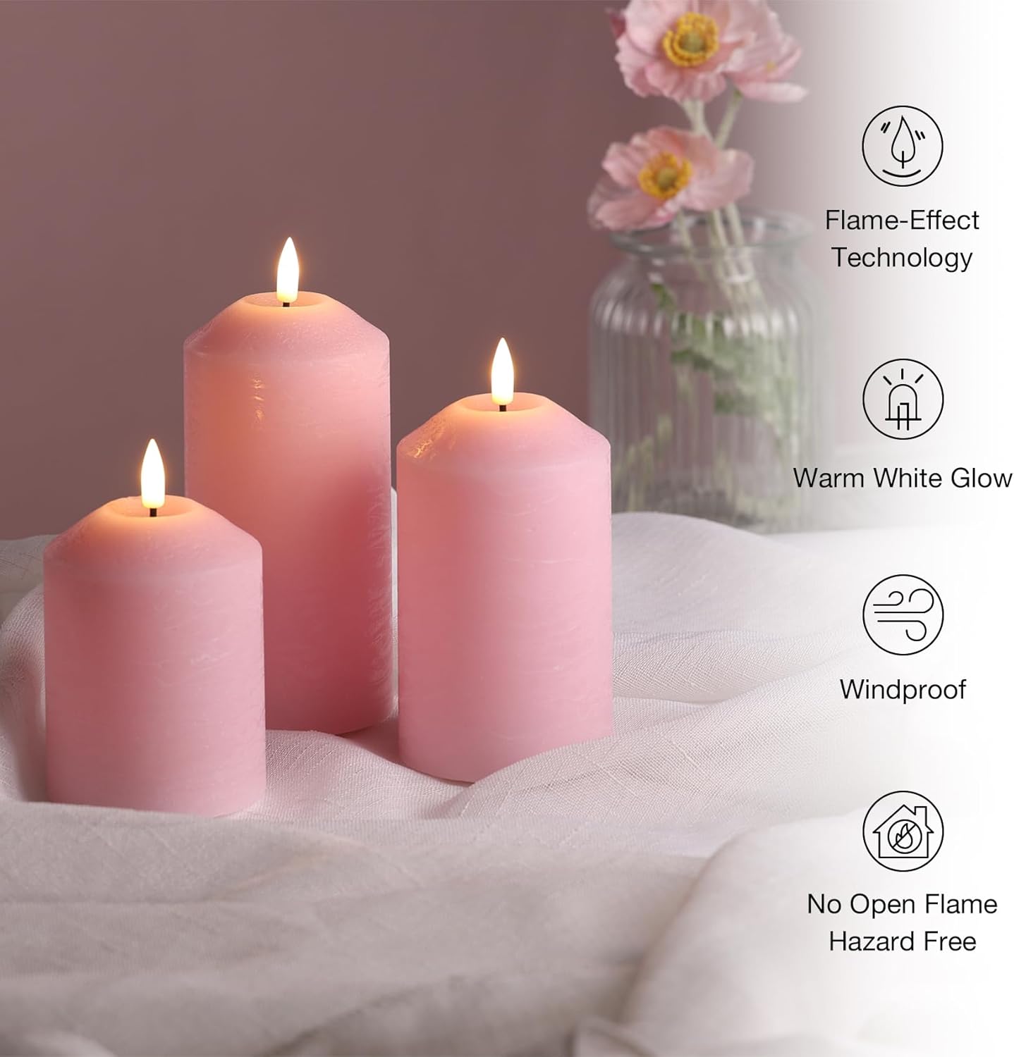 Eywamage White Flameless Pillar Candles with Remote, Flickering LED Candles Battery Powered Real Wax Set of 3