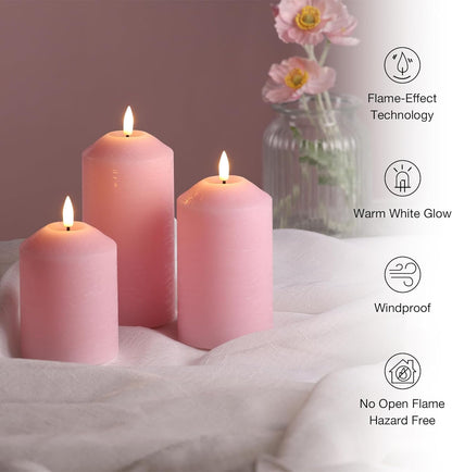 Eywamage White Flameless Pillar Candles with Remote, Flickering LED Candles Battery Powered Real Wax Set of 3