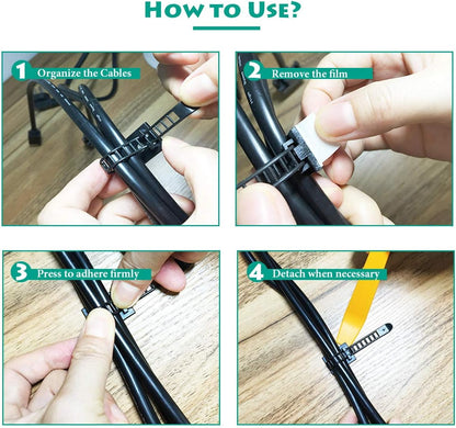 25 Pieces Desk Wire Organizer Cable Ties Zip Ties Adhesive Cord Clips Cable Management Cord Keeper Desk Wire Management | Compact 25-pack for desks, entertainment centers, and small home cable setups; adjustable nylon straps release for reuse.