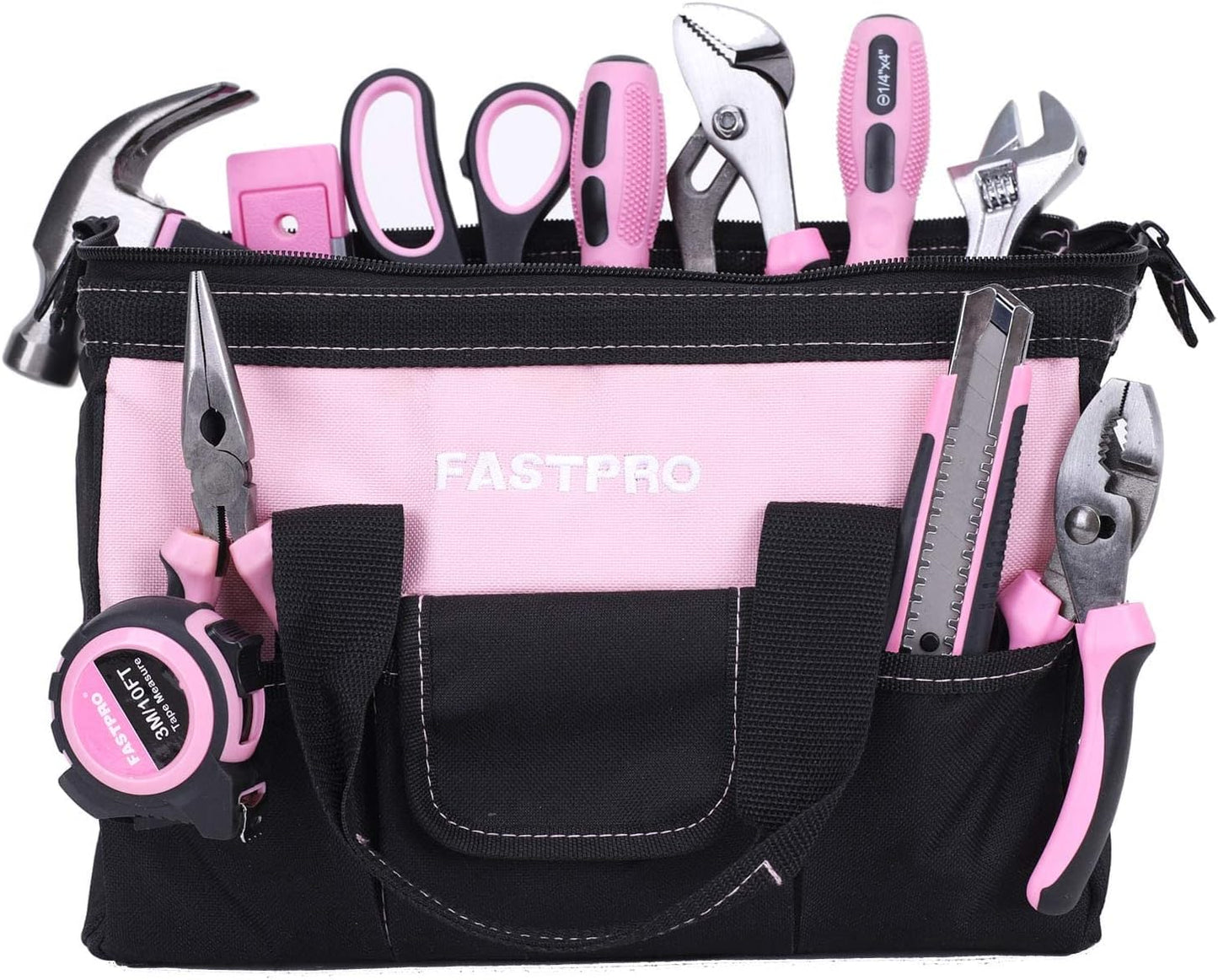 FASTPRO 232-Piece Home Tool Set with Drill, 20V Cordless Drill Driver, Household Repairing Tool Kit with Drill, 12-Inch Wide Mouth Storage Tool Bag Included, Red