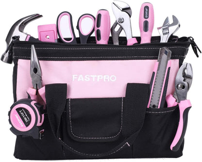 FASTPRO 232-Piece Home Tool Set with Drill, 20V Cordless Drill Driver, Household Repairing Tool Kit with Drill, 12-Inch Wide Mouth Storage Tool Bag Included, Red