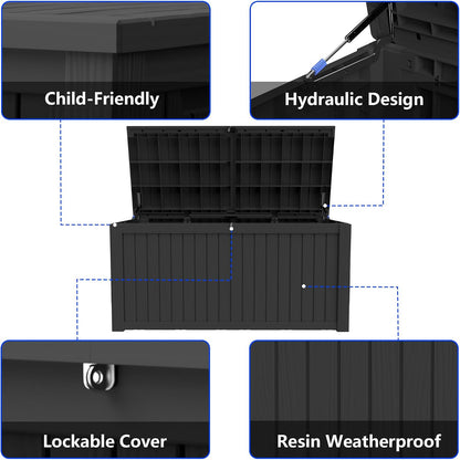 320 Gallon Outdoor Storage Box Resin Deck Box All Weather Waterproof Large Lockable Storage Container Deck Box for Patio Furniture, Garden Tools, Lockable, Black