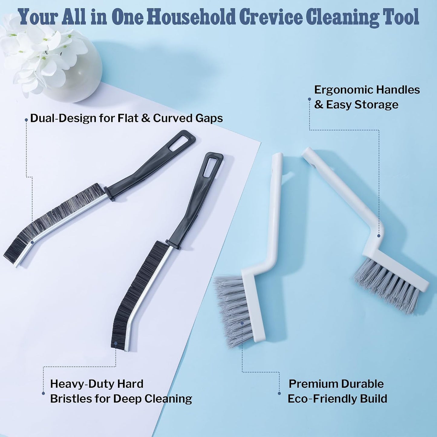 SIMPOR 4Pcs Grout Cleaner Brush Set, V Shape Grout Brush & Crevice Cleaning Brush, Stiff Tile Brush for Bathroom Kitchen Shower Floor Window Grout Cleaning Brush Gap Cleaning