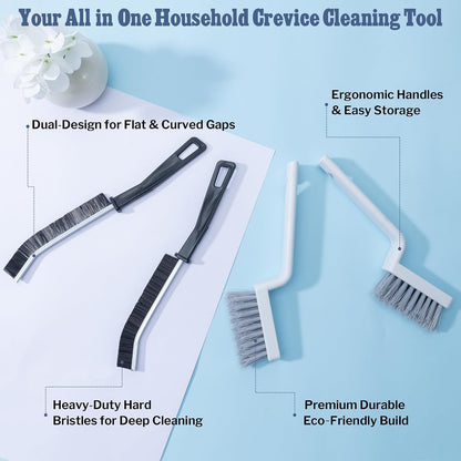SIMPOR 4Pcs Grout Cleaner Brush Set, V Shape Grout Brush & Crevice Cleaning Brush, Stiff Tile Brush for Bathroom Kitchen Shower Floor Window Grout Cleaning Brush Gap Cleaning