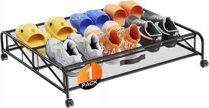 Under Bed Shoe Storage Organizer, 2 Pack Under Bed Storage Containers with Wheels for Under Bed Shoe Organizer Drawer Space Saving for bedroom