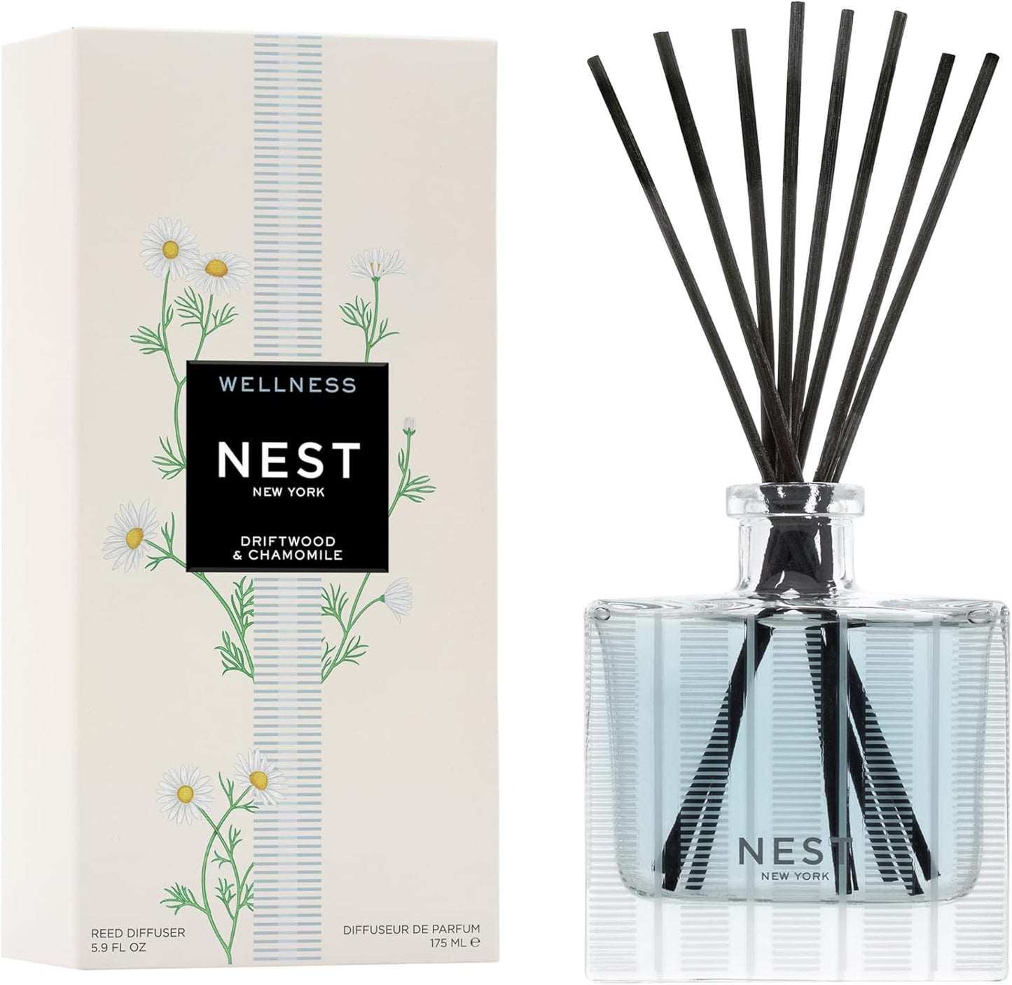 NEST New York Reed Diffuser, Wild Mint & Eucalyptus - 5.9 fl oz - Fragrance for Up to 90 Days - Reusable, Refillable Glass Holder - Includes 8 All-Natural Reed Sticks - Flame Free